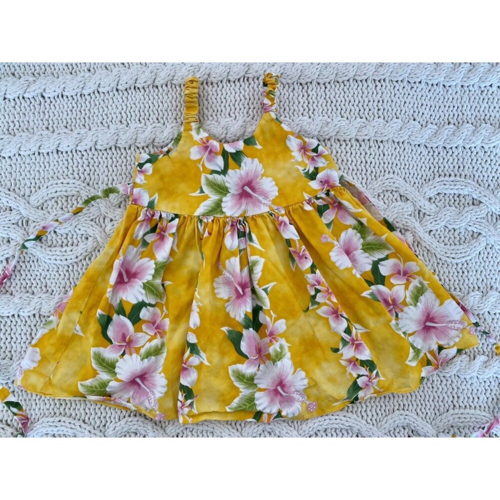 Royal Creations Yellow and Pink Hibiscus Hawaiian Dress